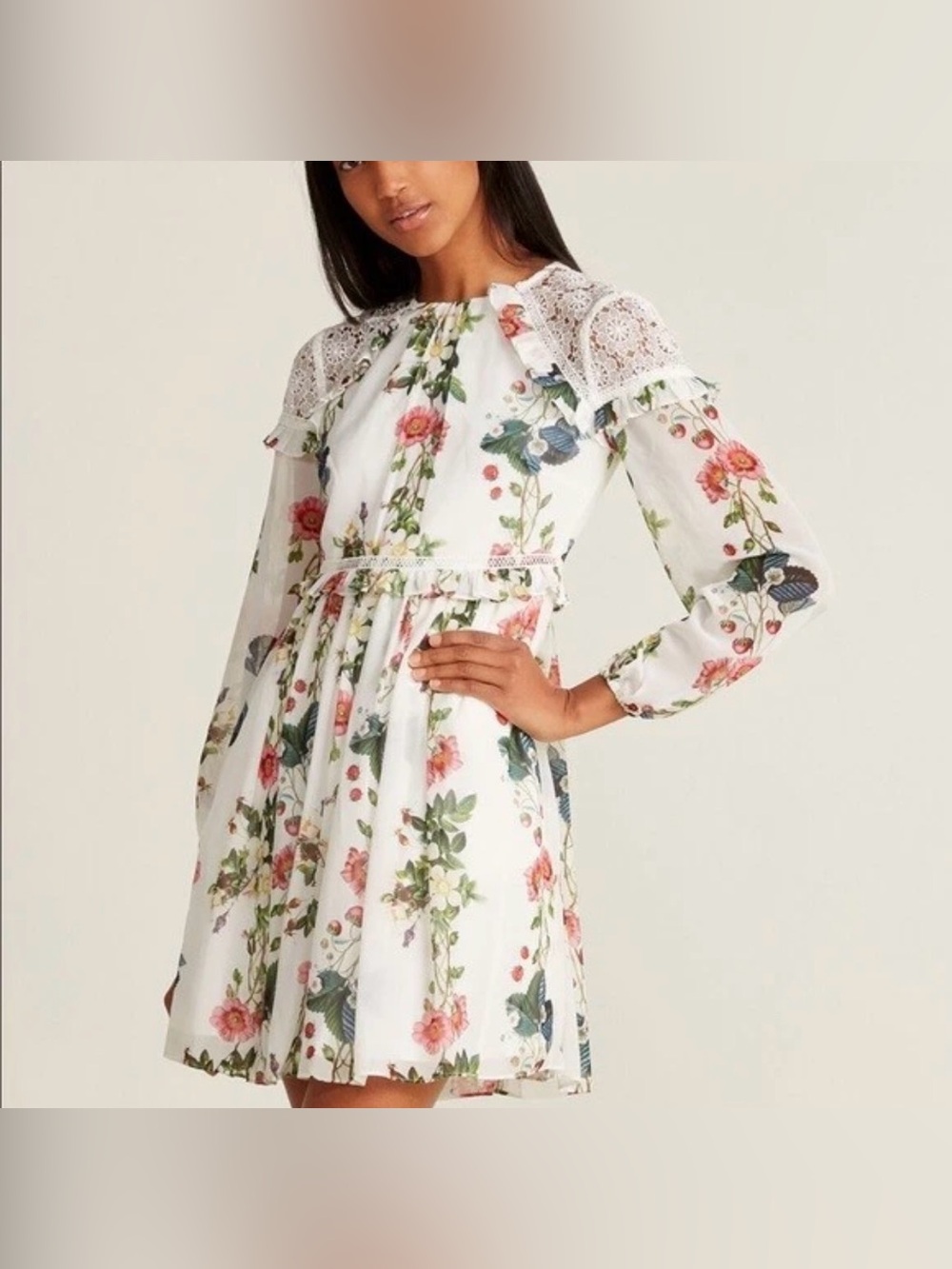 🌸✨ Ted Baker Maryam Oracle White Floral Lace Ruffle Dress Size 3 Medium ✨🌸